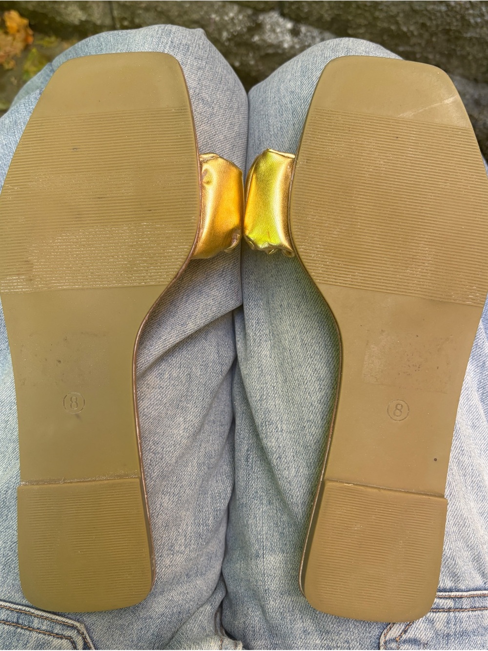Lulu's Metallic Gold Ruched Slide Sandals - Picture 6 of 6